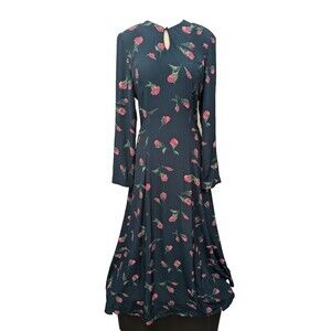 Vintage Coldwater Creek Blue Floral Rose Floor Length Dress sz 4 Bridesmaid Boho